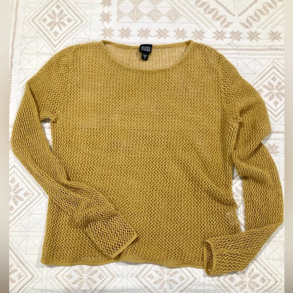 Eileen Fisher Gold Knit 100% Linen Layering Top Sweater S-M - Picture 1 of 10